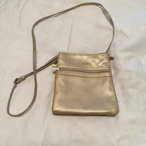 Gianni Bini Gold Leather Crossbody Organizer Bag Purse Zip Around
